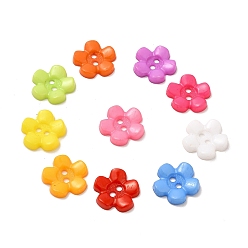 Mixed Color Acrylic Buttons, 2-Hole, Dyed, Flower, Mixed Color, 15x15x3mm, Hole: 2mm