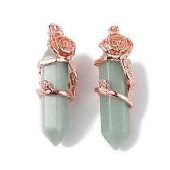 Зеленый Авантюрин Натуральный зеленый авантюрин отметил кулоны, подвески с гранеными пулями, с покрытием из розового золота из сплава с розовым покрытием, без кадмия и без свинца, 47~49.5x16.5x16 мм, отверстие : 8x5 мм