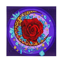 Flower DIY Diamond Painting Kits, including Resin Rhinestones, Diamond Sticky Pen, Tray Plate and Glue Clay, Rose Pattern, 300x300mm