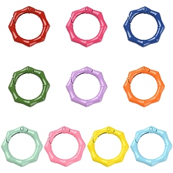 Mixed Color 10Pcs Spray Painted Alloy Spring Gate Rings, Octagon, Mixed Color, 30x28x5mm, inner diameter: 19mm