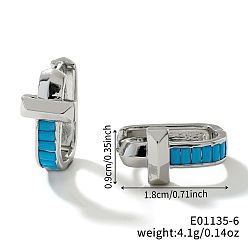 Синий Геометрические серьги-кольца из латуни в форме буквы U для женщин, минималистичные и элегантные модные аксессуары, платина, синие, 18x9 мм