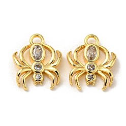 Real 18K Gold Plated Brass Micro Pave Cubic Zirconia Charms, Spider, Real 18K Gold Plated, 11x9x2mm, Hole: 1.4mm