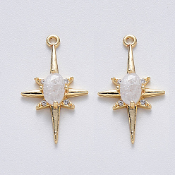 Прозрачный Латунь стекло амулеты, с микро проложить кубического циркония, без никеля , звезда, реальный 18 k позолоченный, прозрачные, 21.5x12.5x3.5 мм, отверстие : 1.2 мм