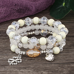 B133 beige Bohemian Style Multi-layer Glass Bead Heart Charm Bracelet for Women