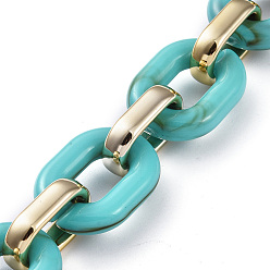 Turquoise Handmade Acrylic Cable Chains, with CCB Plastic Linking Rings, Turquoise, Links: 24x18x5mm and 19x12x4.5mm, 39.37 inch(1m)/strand
