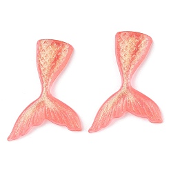 Коралловый Непрозрачные акриловый кабошоны, с блеском порошок, русалка хвост, коралл, 42.5x30x5.5 мм