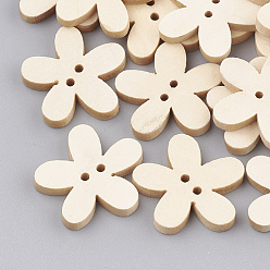 Wheat 2-Hole Wooden Buttons, Flower, Wheat, 23x23x3mm, Hole: 1.6mm