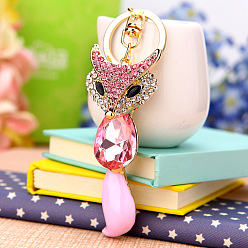 Pink Gemstone Fox Sparkling Diamond Fox Car Keychain Women's Bag Charm Metal Keyring Gift