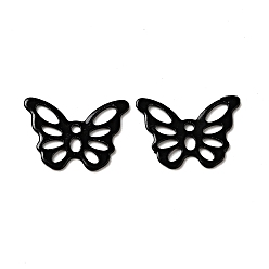 Black Spray Painted 201 Stainless Steel Pendants, Butterfly Charms, Black, 15x10.5x0.5mm, Hole: 1.2mm