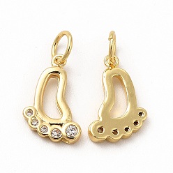 Real 18K Gold Plated Rack Plating Brass Micro Pave Cubic Zirconia Charms, with Jump Ring, Real 18K Gold Plated, Long-Lasting Plated, Foot Charm, Real 18K Gold Plated, 13.5x8.5x2mm, Hole: 3.6mm