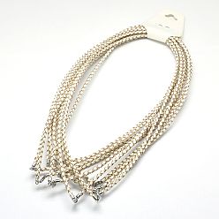 Белый Плетеные кожаные шнуры, для ожерелья делает, латуни с застежками омаров, белые, 21 дюйм, 3 мм