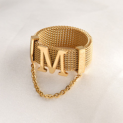 Золотой 304 из нержавеющей стали кольца перста широкополосного, Буква М, золотые, размер США 7 (17.3 мм)