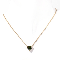 Хаки Нержавеющая сталь паве кубический цирконий сердце кулон кабель цепь ожерелья для женщин, золотые, хаки, 15.75 дюйм (40 см)