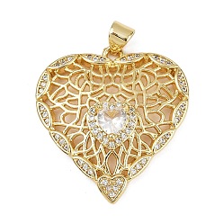 Прозрачный Латунные микро проложить кубического циркония подвески, сердце, без кадмия и без свинца, стойки покрытие, долговечный, реальный 18 k позолоченный, прозрачные, 28x26x6 мм, отверстие : 3.5x3 мм