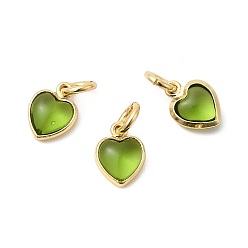 Темно-оливково-зеленый Кулон из циркония, сердце прелести, без кадмия и без свинца, стойки покрытие, долговечный, с целью перехода в кольце, реальный 18 k позолоченный, темно-оливковый зеленый, 9x7x3.5 мм, отверстие : 3 мм