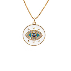 A0469YS Devil's Eye + Box Chain Gold-Plated Copper Zirconia Evil Eye Necklace with Fatima Hand Design