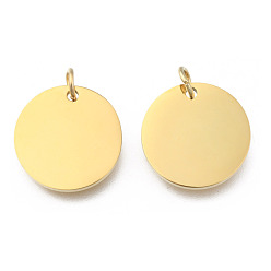 Golden Smooth Surface 304 Stainless Steel Pendants, Flat Round, Stamping Blank Tags, Golden, 16x1.5mm, Hole: 3mm