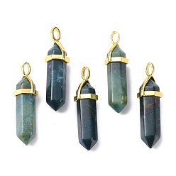 Indian Agate Natural Indian Agate Pointed Pendants, with Random Brass Pendant Hexagon Bead Cap Bails, Golden, Bullet, 38.5~40x12~12.5x10~11mm, Hole: 3x4.5mm