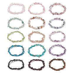 Mixed Stone Natural & Synthetic Mixed Gemstone Chips Beaded Stretch Bracelets for Women, Inner Diameter: 2-1/4~2-1/2 inch(58~62mm)