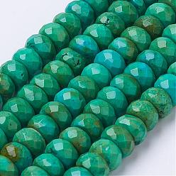 Green Natural Magnesite Bead Strands, Dyed, Rondelle, Faceted, Green, 6x4mm, Hole: 1mm, about 101pcs/strand, 15.3 inch