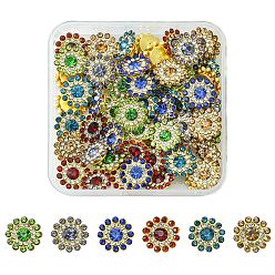 Mixed Color 60Pcs 6 Colors Rhinestone Buttons, with Golden Tone Iron Findings, Flower, Mixed Color, 14x5mm, 10pcs/color