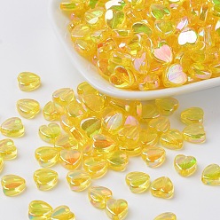 Yellow Transparent Acrylic Beads, Heart, Yellow, AB, Size: about 8mm wide, 3mm thick, hole: 1mm, about 2800pcs/500g