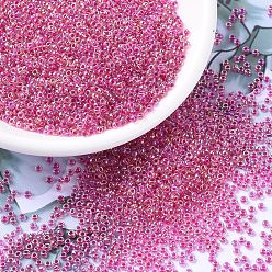 (RR355) Hot Pink Lined Crystal AB Миюки круглые бусины рокайль, японский бисер, 11/0, (rr 355) кристалл ярко-розового цвета ab, 11/0, 2x1.3 мм, отверстие : 0.8 мм, Около 1111 шт / 10 г