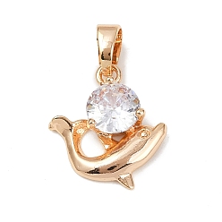 Прозрачный Латунные микро проложить кубического циркония подвески, прелести дельфинов, долговечный, без свинца и без кадмия, прозрачные, 18x15x4.5 мм, отверстие : 4.5x3 мм
