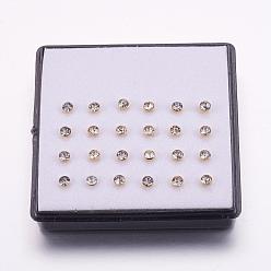 Crystal 316L Surgical Stainless Steel Nose Studs Nose Piercing Jewelry, Nose Bone Rings, with Rhinestone, Golden, Crystal, 3x2mm, Bar Length: 1/4"(7mm), Pin: 18 Gauge(1mm), 24pcs/box