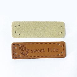 Flower PU Leather Label Tags, Clothing Labels, for DIY Jeans, Bags, Shoes, Hat Accessories, Rectangle, Flower Pattern, 50x16mm