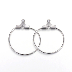 Stainless Steel Color 304 Stainless Steel Pendants, Hoop Earring Findings, Ring, Stainless Steel Color, 25x21~23x1.5mm, Hole: 1mm, 21 Gauge, Hole: 1mm, Inner Size: 20~21.5mm, Pin: 0.7mm