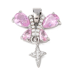 Платина Латунные микро проложить кубического циркония подвески, подвески в виде бабочек и звезд, платина, 22.5x19x3.5 мм, отверстие : 5x2.5 мм