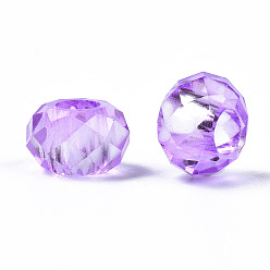 Medium Orchid Glass European Beads, Large Hole Beads, Faceted, No Metal Core, Rondelle, Medium Orchid, 14x8mm, Hole: 5mm