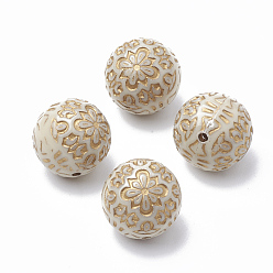 Old Lace Plating Acrylic Beads, Metal Enlaced, Round, Golden Plated, Old Lace, 14mm, Hole: 1mm, about 325pcs/500g