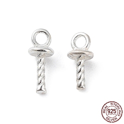 Silver 925 Sterling Silver Cup Pearl Peg Bails Pin Pendants, For Half Drilled Beads, Silver, 6~6.5x3mm, Hole: 1.2mm, Pin: 1mm