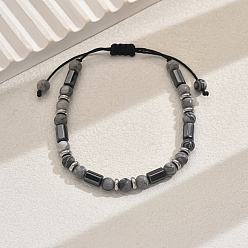 Камень Карты Элегантные регулируемые браслеты из плетеных бусин из натурального камня и немагнитного синтетического гематита, внутренний диаметр: 2-3/8~2-3/4 дюйм (6~7 см)
