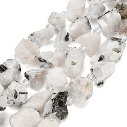 Moonstone Natural Moonstone Beads Strands, Raw Rough, Nuggets, with Seed Beads, 13~23x12~16x6~13mm, Hole: 1mm, about 11~13pcs/strand, 7.44''(18.9cm)~7.99''(20.3cm)