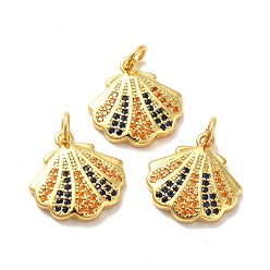 Real 18K Gold Plated Rack Plating Brass Micro Pave Cubic Zirconia Pendants, with Jump Rings, Long-Lasting Plated, Shell, Real 18k Gold Plated, 16x15.5x3mm, Hole: 3mm