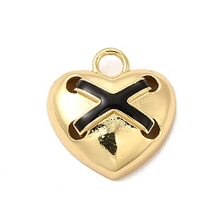 Black Brass Enamel Charms, Cadmium Free & Lead Free, Golden, Heart with Cross Charm, Black, 16.5x15.5x5.5mm, Hole: 3mm