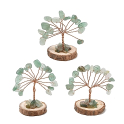 Green Aventurine Natural Green Aventurine Chips Tree of Life Decorations, with Wooden Base & Copper Wire, Feng Shui Energy Stone Gift for Home Desktop Decoration, 31~32x29~33x33~50mm