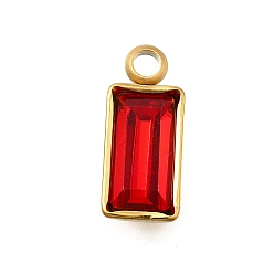 Гиацинт 304 из нержавеющей стали горный хрусталь подвески, прямоугольные, ионное покрытие (ip), гиацинт, 12x5x3 мм, отверстие : 1.6 мм