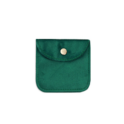 Sea Green Velvet Storage Bags, Snap Button Pouches Packaging Bag, for Bracelets Rings Storage, Square, Sea Green, 100x100mm