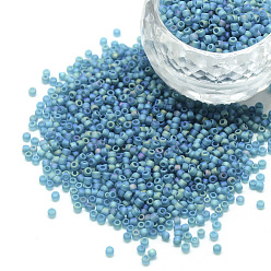 Темный Голубой Fgb 8/0 круглый стеклянный бисер класса А, прозрачный матовый стиль, с покрытием AB цвета, темные голубые, 3x2 мм, отверстие : 1 мм, Около 10000 шт / фунт