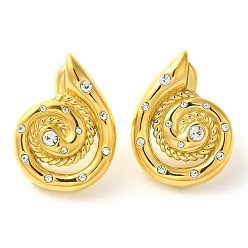 Golden Snail 304 Stainless Steel Stud Earrings, with Crystal Rhinestone, Golden, 29.5x22mm