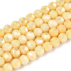 Шампанско-Желтый Антикоррозийные гальванические стеклянные бусины, имитация драгоценных камней, круглые, с покрытием AB цвета, граненый(32 граненый), шампанское желтый, 4~4.5x3.9 мм, отверстие : 0.8 мм, около 99~100 шт / нитка, 14.76~15.75'' (37.5~38 см)