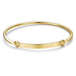 Real 18K Gold Plated Fashion Engraved Brass Inspirational Bangle, with Words Believe in Yourself, Real 24K Gold Plated, 7-1/4 inch(18.5cm), 4mm