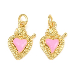 Pink Латунь эмаль подвески, чары священного сердца, реальный 18 k позолоченный, стойки покрытие, долговечный, без кадмия и без свинца, розовые, 16x12x3 мм, отверстие : 3.5 мм