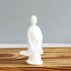 White Porcelain Carved Buddha Statue Home Decoration, Feng Shui Figurines, White, 42x23x85mm