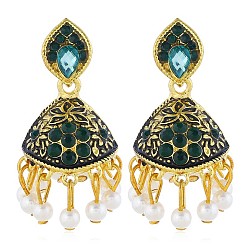 Environmental protection dark green ancient gold Retro Bohemian personality exaggerated fashion trend earrings earrings inlaid with colored gemstones