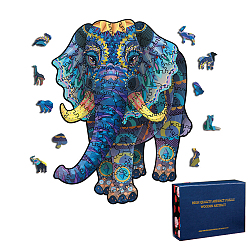 Steel Blue Wooden 3D Jigsaw Puzzles, Chrildren Toys, Elephant, Steel Blue, 300x228mm